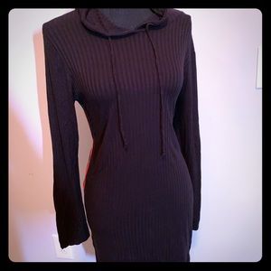 Black ribbed cotton dress with red line